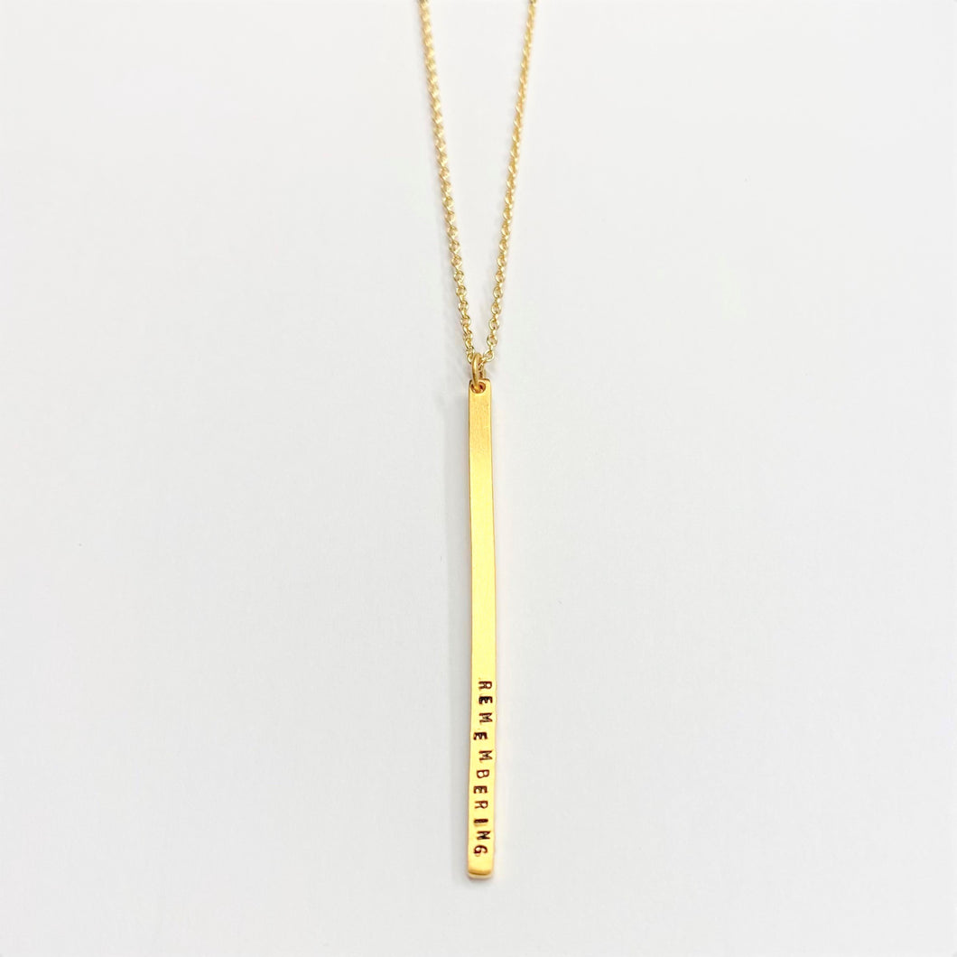 'Remembering' by Ashley Campbell - Gold Plated Diamond Dusted Long Bar Necklace