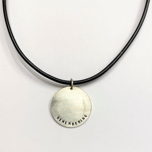 'Remembering' by Ashley Campbell - Sterling Silver Coin Pendant Leather Cord Necklace